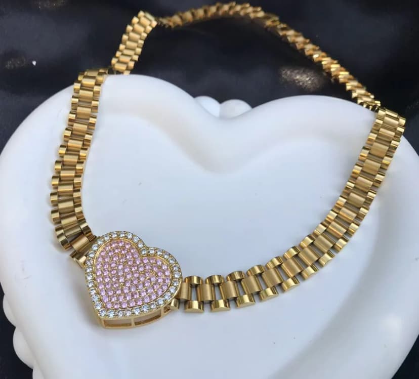 Trendy Gold CZ Heart Frame Pendant Necklace for Women