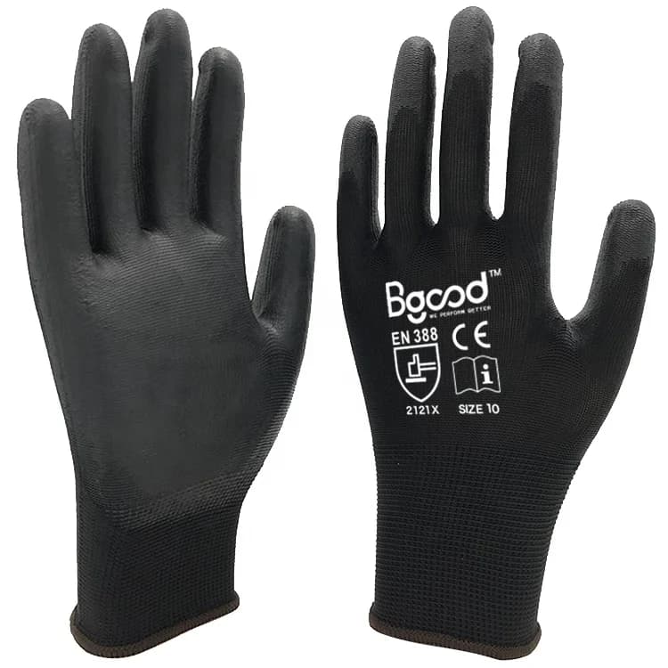 Bengood 13G Polyester PU Coated Work Gloves - Size L, Black