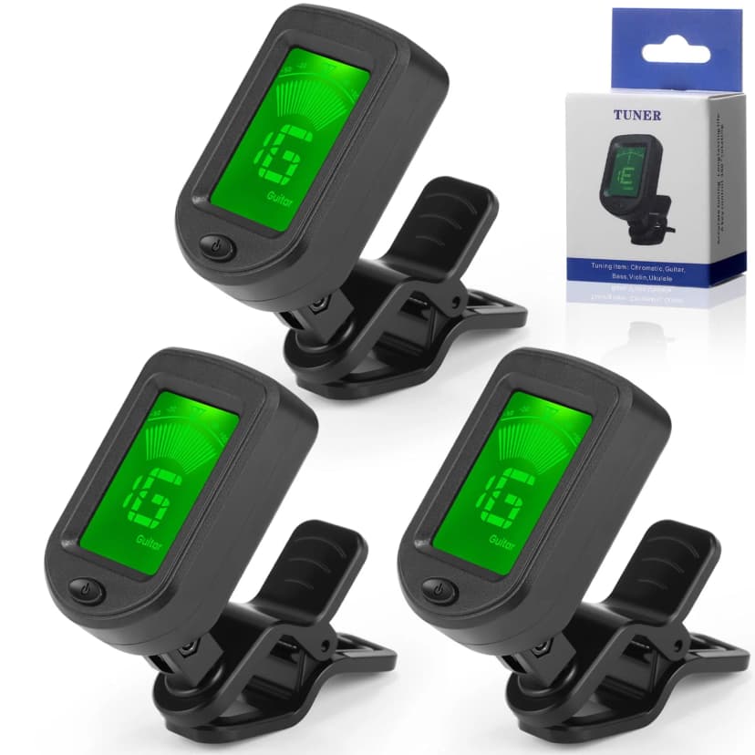 Boao Clip on Guitar Tuner - 3 Pack with LCD Display & 360° Rotation