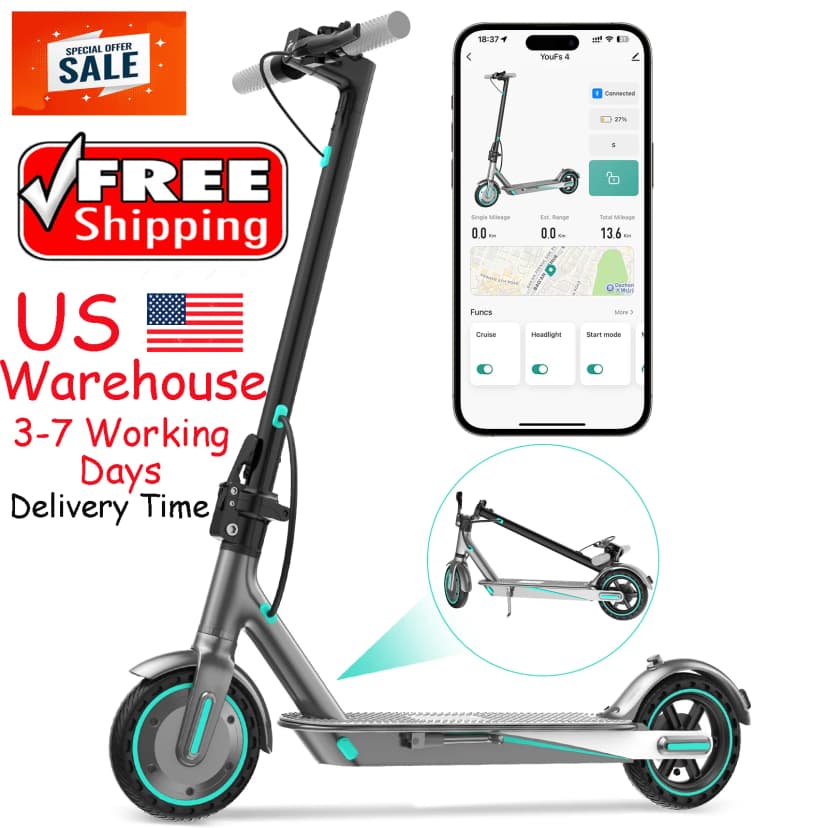 V8 Electric Scooter 350W 10.5Ah - Foldable, 21 Miles Range, Smart APP Display