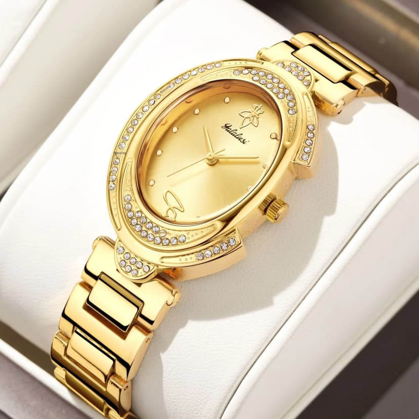 Luxury Women's Oval Quartz Watch - Gold-Tone with Minimalist Design