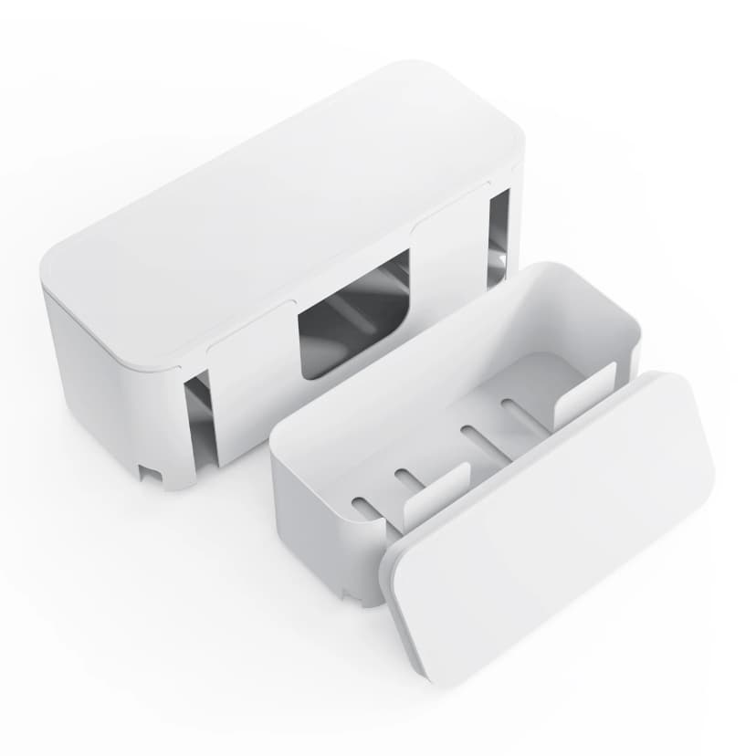 Cable Management Box - White Cord Organizer for Desk & TV Wires