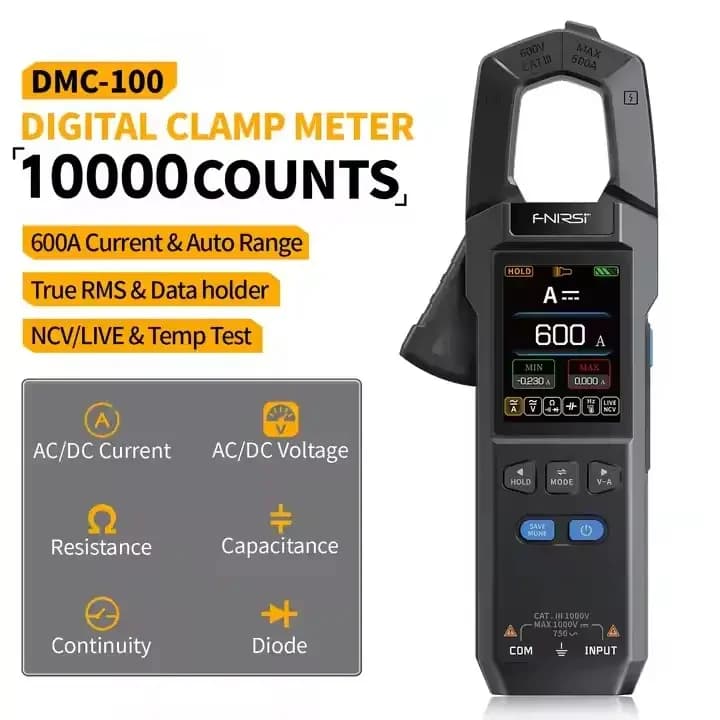 FNIRSI DMC-100 True RMS Clamp Meter - 600A AC/DC Measurement