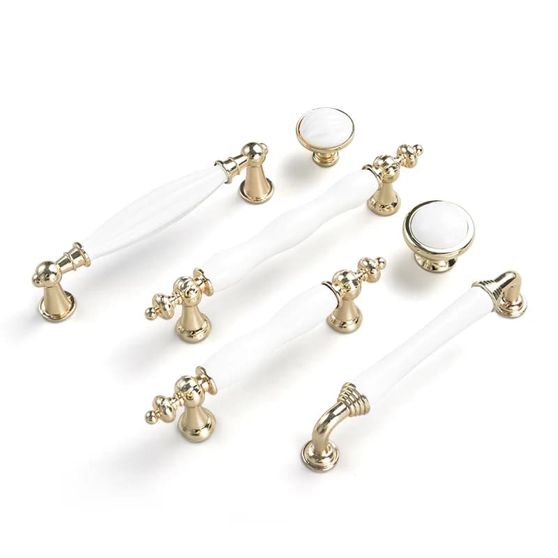 Oukali Classical Cabinet Handles - Ceramic White & Gold Pulls