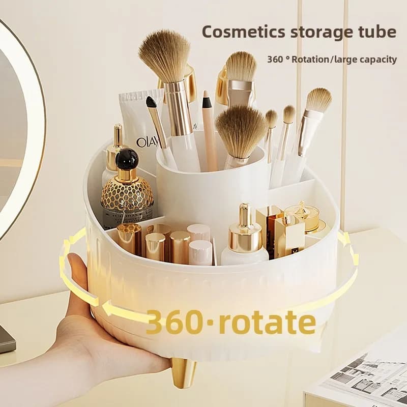 Rotating Makeup Brush Storage Bin - Large Capacity Organizer