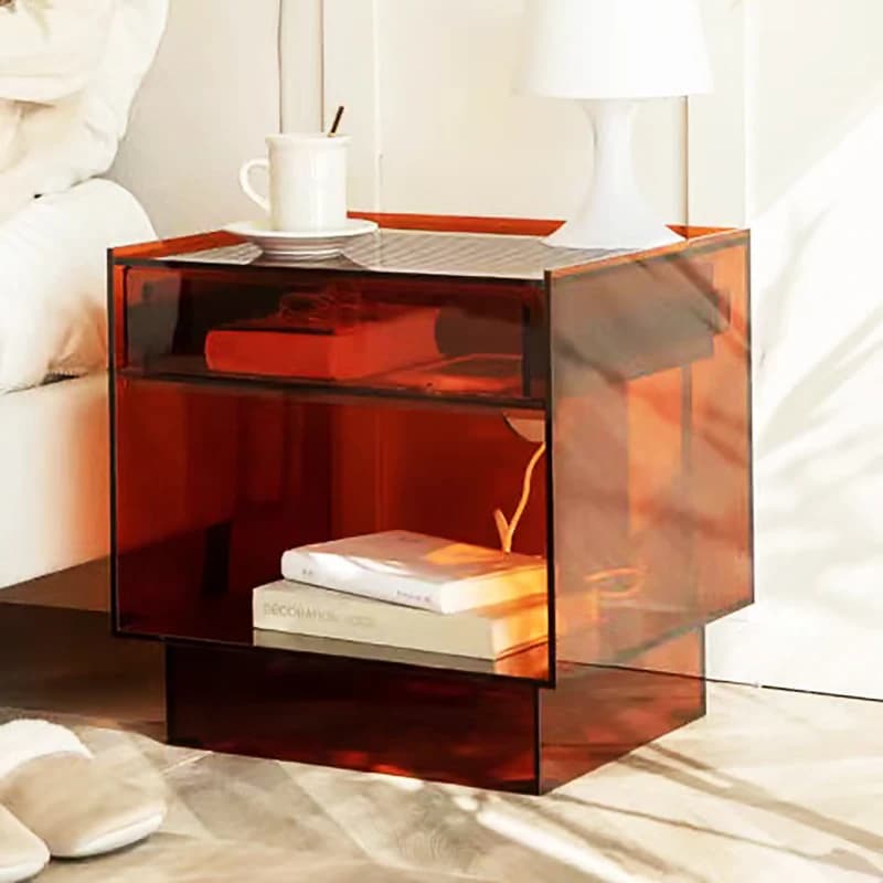 Modern Acrylic Bedside Table with Drawer - Customizable Colors