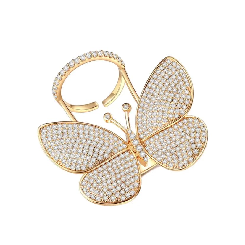 LUOTEEMI Gold Plated Adjustable Butterfly Ring with AAA Cubic Zirconia