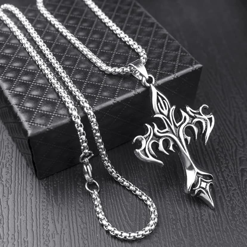 Hip-hop Fashion Flame Cross Titanium Necklace - Unisex Retro Jewelry