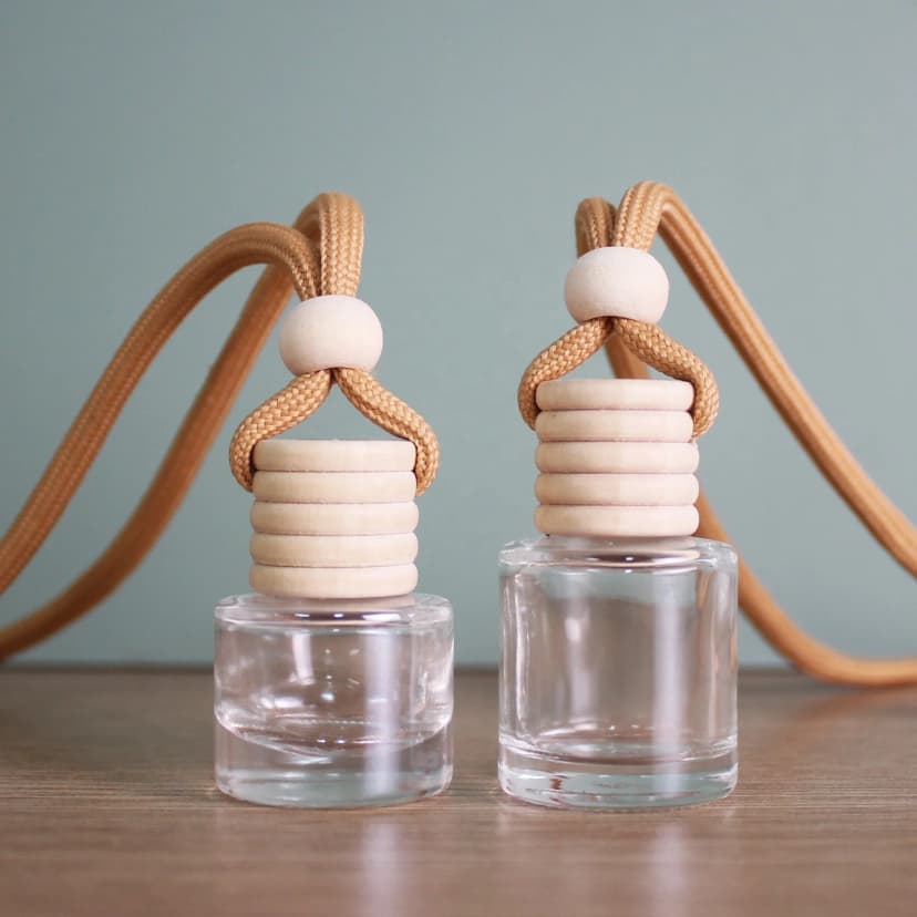 Transparent Car Air Freshener Bottle with Wooden Cap - 5ml, 8ml, 12ml