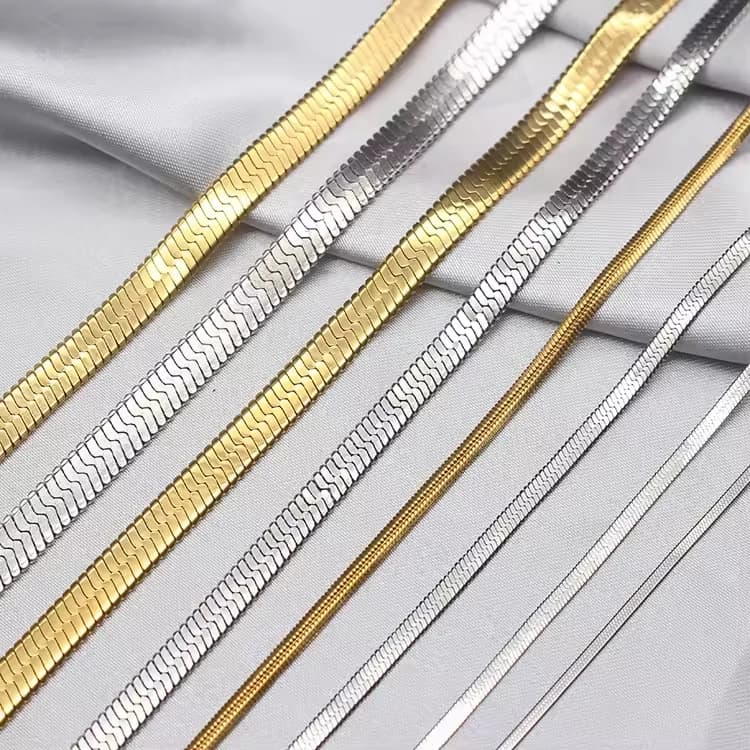 Hip Hop Stainless Steel Flat Herringbone Snake Chain Necklace for Men and Women
