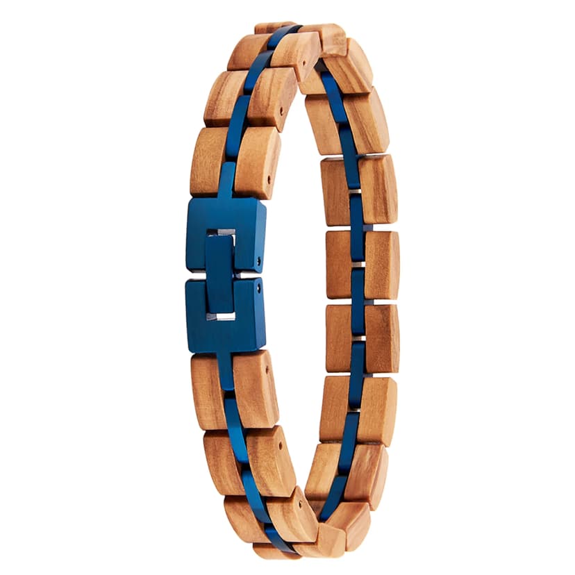 DODO DEER Adjustable Wood Bracelet with Black Blue Plated Stainless Steel